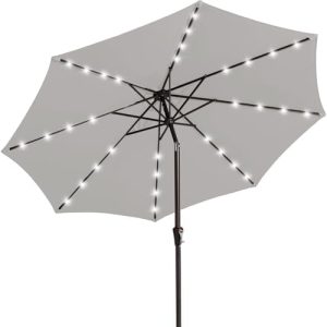 JEAREY 9FT Outdoor Patio Umbrella with Solar Lights - LED Lighted Pool Umbrella for Deck & Yard Use, Features Tilt & Cra