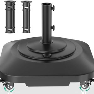Heavy Duty Umbrella Base with Wheels - 100lb Windproof Mobile Square Stand for Outdoor Patio, Deck, Poolside, Lawn - Fit