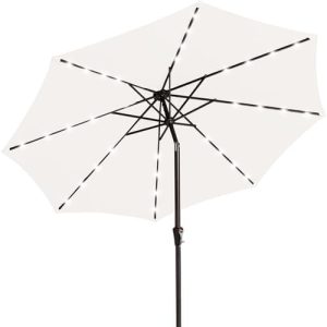 JEAREY Outdoor Patio Umbrella with Solar Lights - 9FT LED Lighted Pool Umbrella for Deck & Yard, Tilt and Crank Feature,