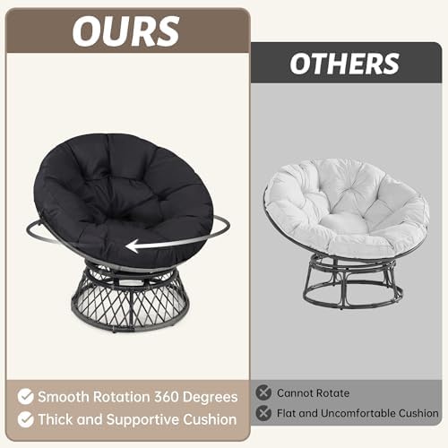 "Ergonomic Wicker Papasan Chair - 360° Swivel Indoor Outdoor Rattan Chair with Soft Thick Cushion - Ideal for Living Roo