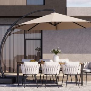 Kingdura 11ft Cantilever Patio Umbrella with Base | Heavy-Duty Aluminum, 360° Rotation & Infinite Tilt | Ideal for Decks
