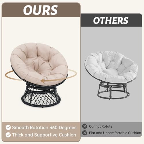 "Ergonomic Wicker Papasan Chair - 360° Swivel Indoor Outdoor Rattan Chair with Soft Thick Cushion - Ideal for Living Roo