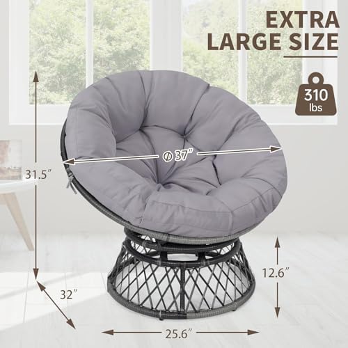"Ergonomic Wicker Papasan Chair - 360° Swivel Indoor Outdoor Rattan Chair with Soft Thick Cushion - Ideal for Living Roo