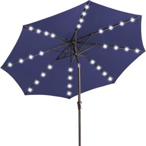 JEAREY 9FT Solar LED Patio Umbrella for Outdoor Use - Illuminated Pool and Deck Umbrella with Tilt & Crank Function (Nav