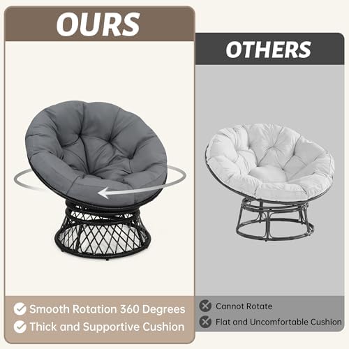"Ergonomic Wicker Papasan Chair - 360° Swivel Indoor Outdoor Rattan Chair with Soft Thick Cushion - Ideal for Living Roo