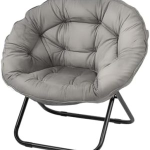 Comfy Faux Fur Saucer Chair for Small Spaces | Cozy Folding Lounge Chair for Bedroom & Dorm | Stylish Accent Seat in Gre