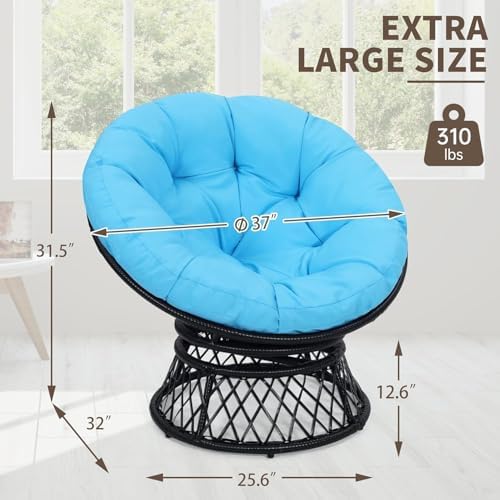 "Ergonomic Wicker Papasan Chair - 360° Swivel Indoor Outdoor Rattan Chair with Soft Thick Cushion - Ideal for Living Roo