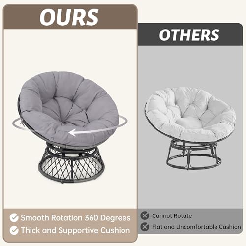 "Ergonomic Wicker Papasan Chair - 360° Swivel Indoor Outdoor Rattan Chair with Soft Thick Cushion - Ideal for Living Roo