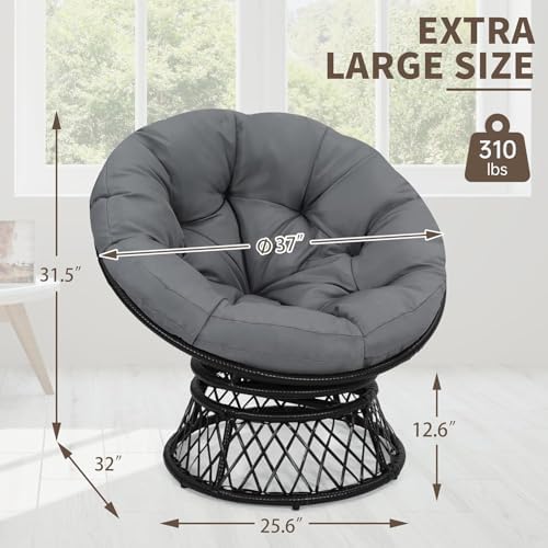 "Ergonomic Wicker Papasan Chair - 360° Swivel Indoor Outdoor Rattan Chair with Soft Thick Cushion - Ideal for Living Roo