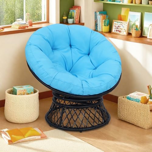 "Ergonomic Wicker Papasan Chair - 360° Swivel Indoor Outdoor Rattan Chair with Soft Thick Cushion - Ideal for Living Roo