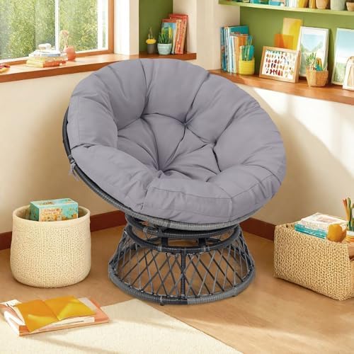 "Ergonomic Wicker Papasan Chair - 360° Swivel Indoor Outdoor Rattan Chair with Soft Thick Cushion - Ideal for Living Roo