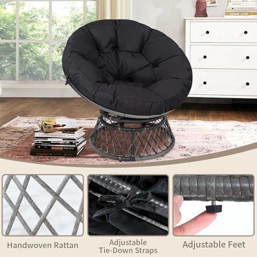 "Ergonomic Wicker Papasan Chair - 360° Swivel Indoor Outdoor Rattan Chair with Soft Thick Cushion - Ideal for Living Roo