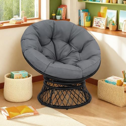 "Ergonomic Wicker Papasan Chair - 360° Swivel Indoor Outdoor Rattan Chair with Soft Thick Cushion - Ideal for Living Roo