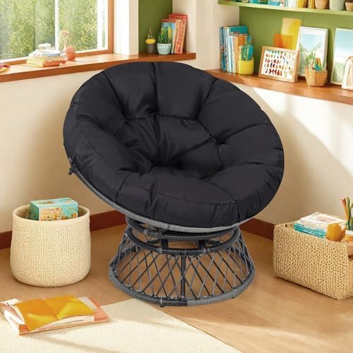 "Ergonomic Wicker Papasan Chair - 360° Swivel Indoor Outdoor Rattan Chair with Soft Thick Cushion - Ideal for Living Roo