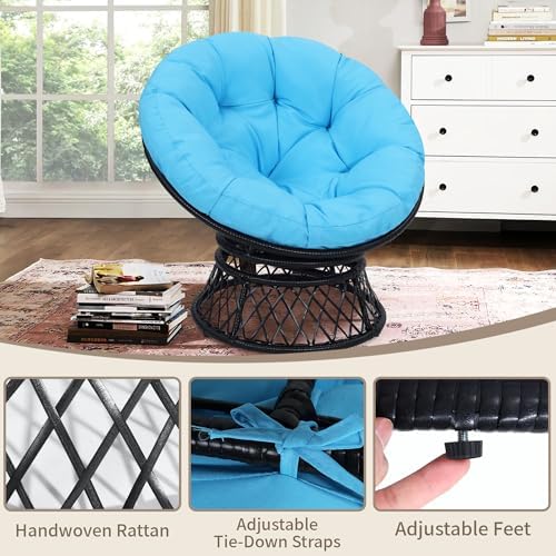 "Ergonomic Wicker Papasan Chair - 360° Swivel Indoor Outdoor Rattan Chair with Soft Thick Cushion - Ideal for Living Roo