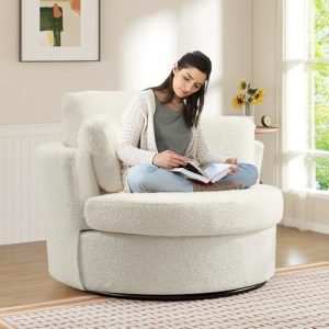 Oversized Teddy Upholstered Swivel Accent Barrel Chair | Comfy 360 Degree Modern Lounge Sofa for Nursery, Living Room, B